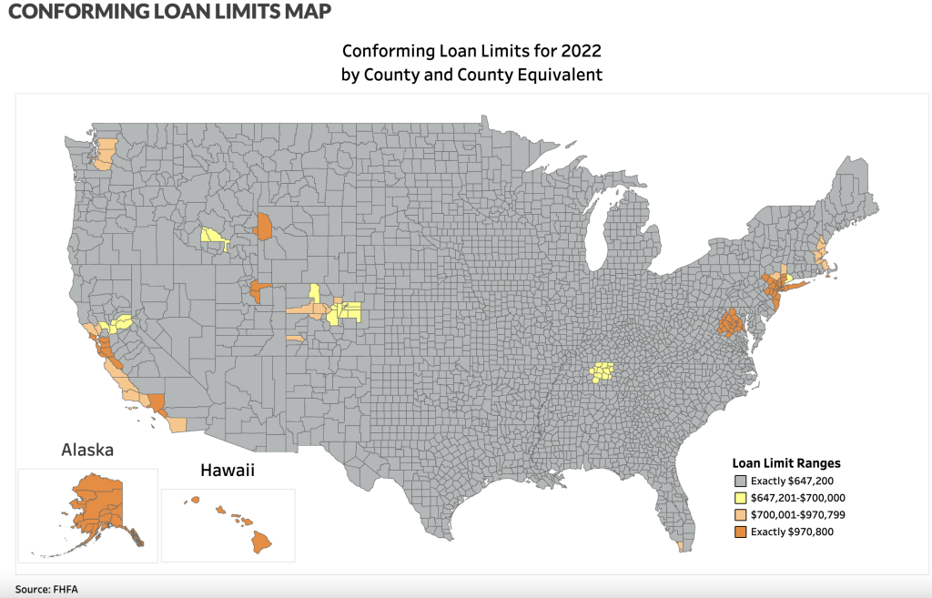 2022 Conforming Loan Limits Map